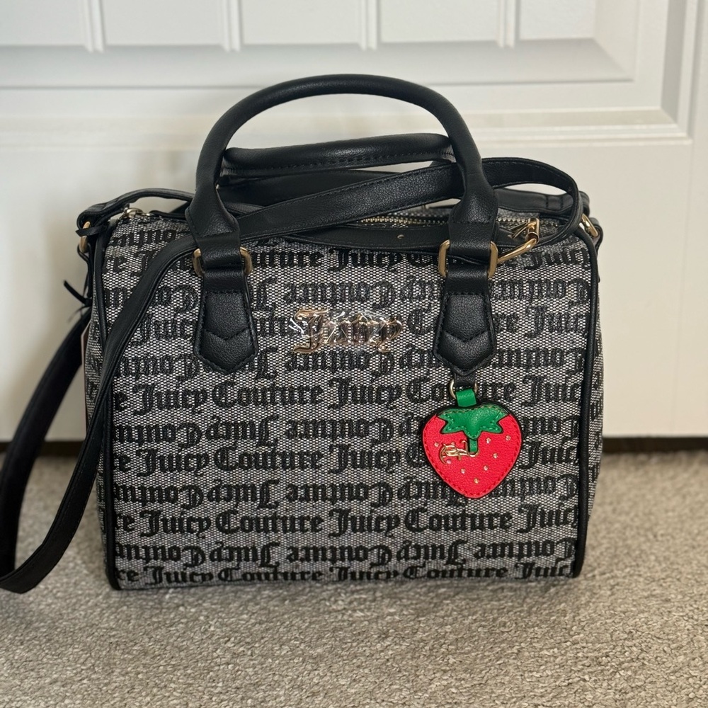 NWT - Juicy Couture Black Beige Licorice Satchel - Black Strawberry